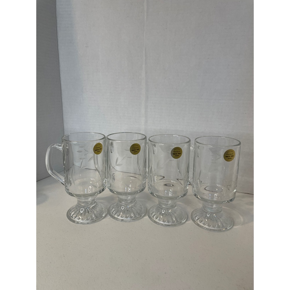 Vintage Princess House Heritage Crystal Footed Mugs 4 Tempered Glass France5.5" - Picture 3 of 7
